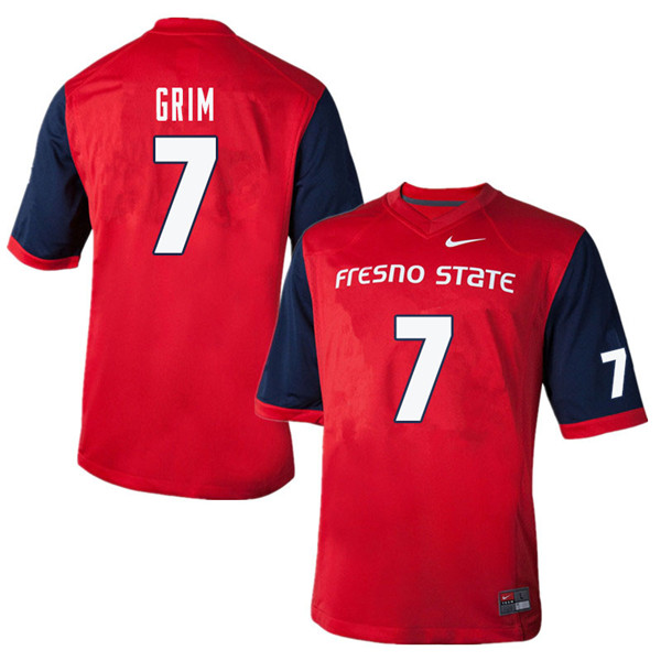 Men #7 Derrion Grim Fresno State Bulldogs College Football Jerseys Sale-Red